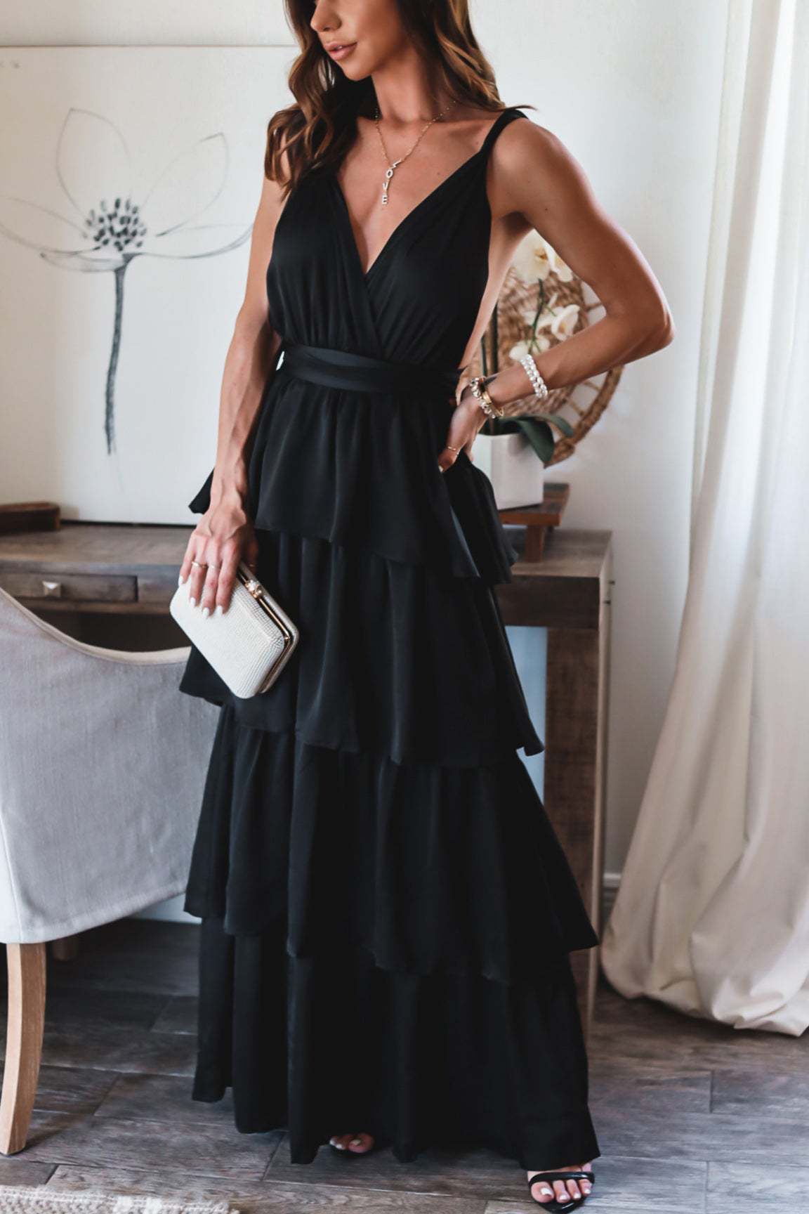 Formal Introduction Ruffle Tiered Maxi Dress Black