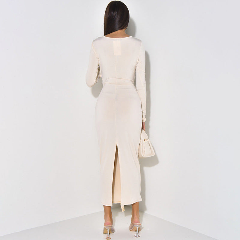 Solid Color Simple Twisted Elegant Sheath Dress