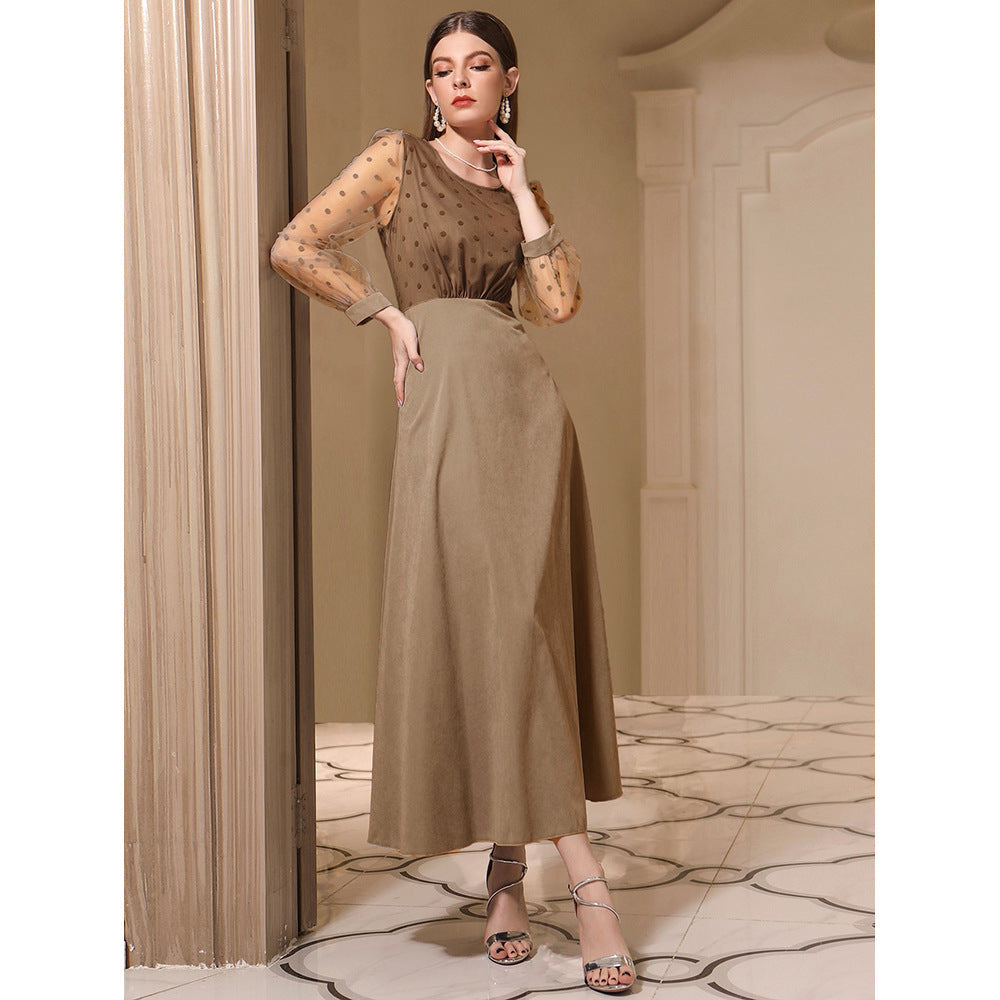round Neck Long Sleeve High Waist Slim Dress