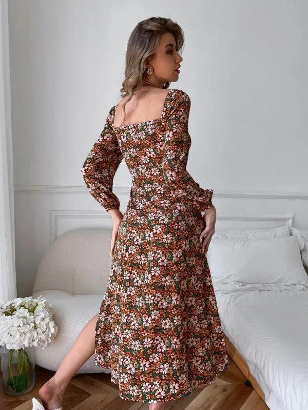 Raissa Floral High Low Midi Dress Black Multi