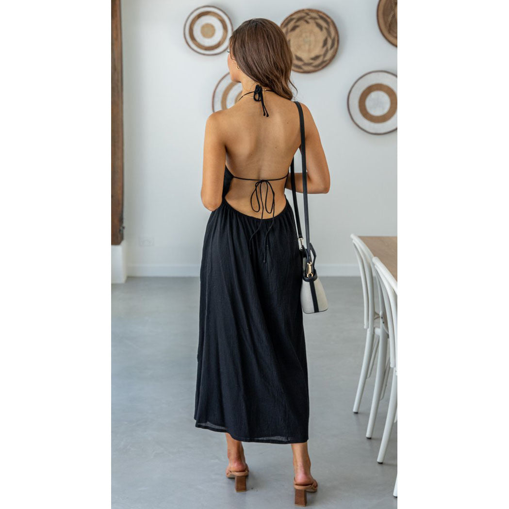 Veronique Cotton Blend Cutout Maxi Dress Black FINAL