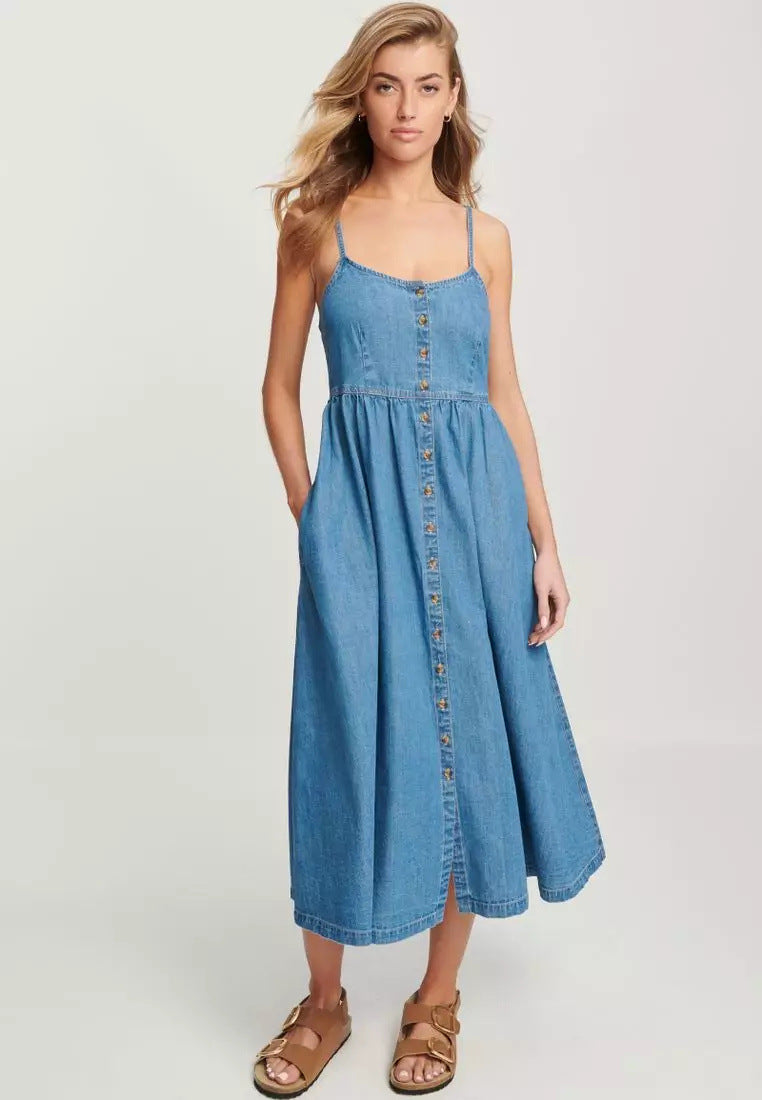 Office Suspenders Denim Dress