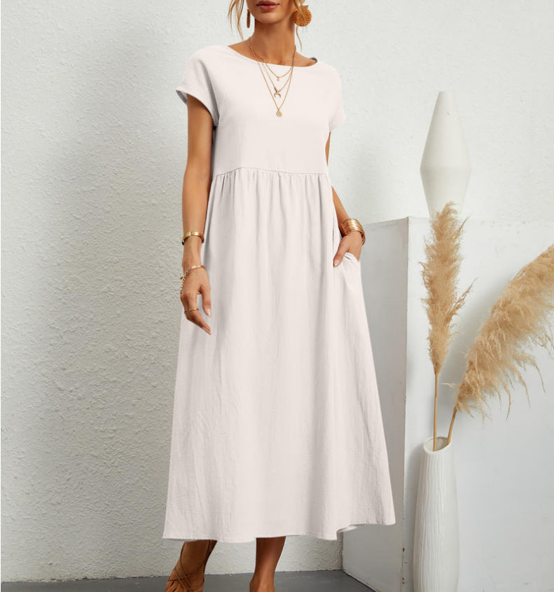 Tipton Cotton Pocketed Button Down Babydoll Dress White