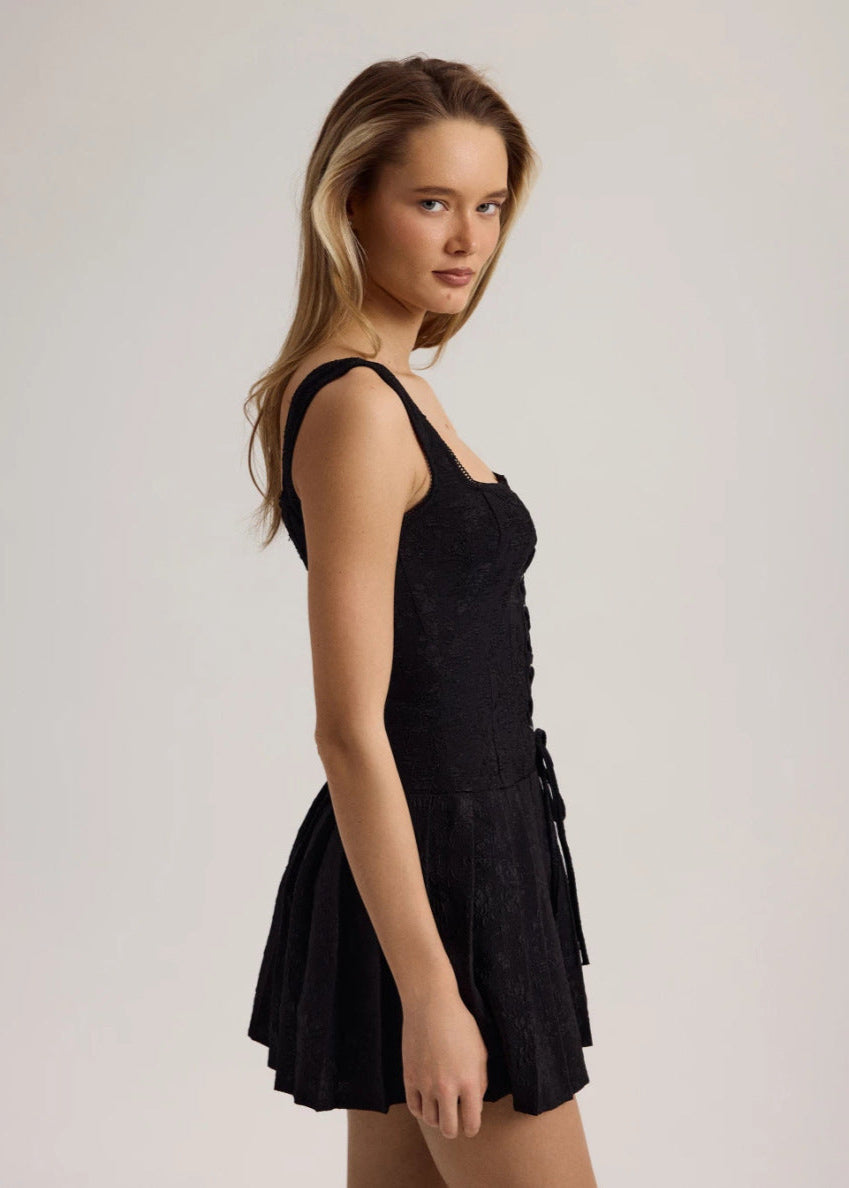 Noir Lace Up Corset Mini Dress