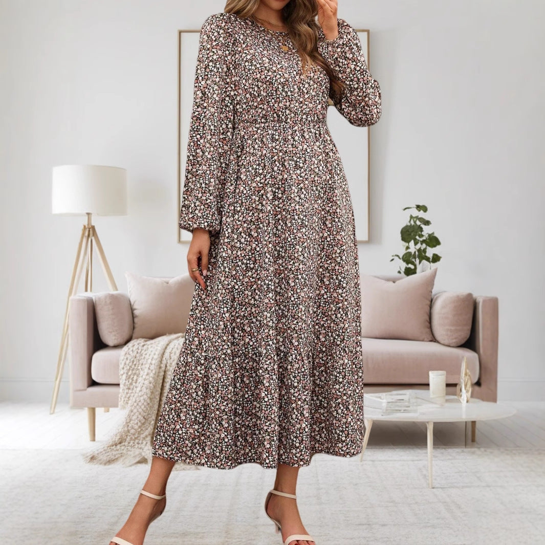 Luisa Chic Women's Floral Print Midi Dress with Long Sleeves Silhouette Collection