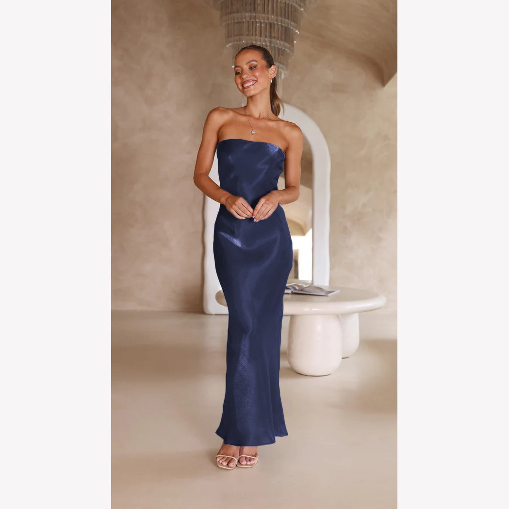 Bright Silk Bandeau Maxi Dress