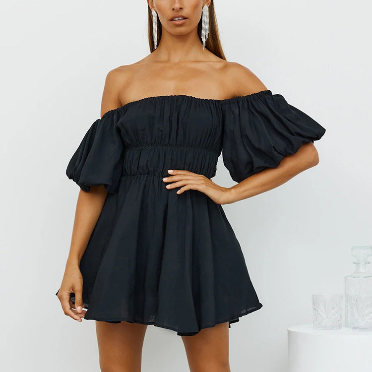 Tess Off The Shoulder Puff Sleeve Dress Black