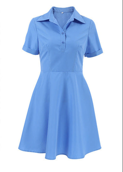 Short Sleeve Button Up Flare Dress