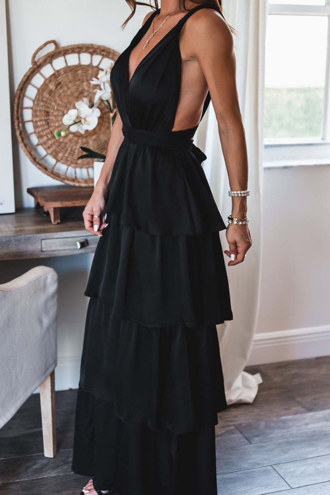 Formal Introduction Ruffle Tiered Maxi Dress Black