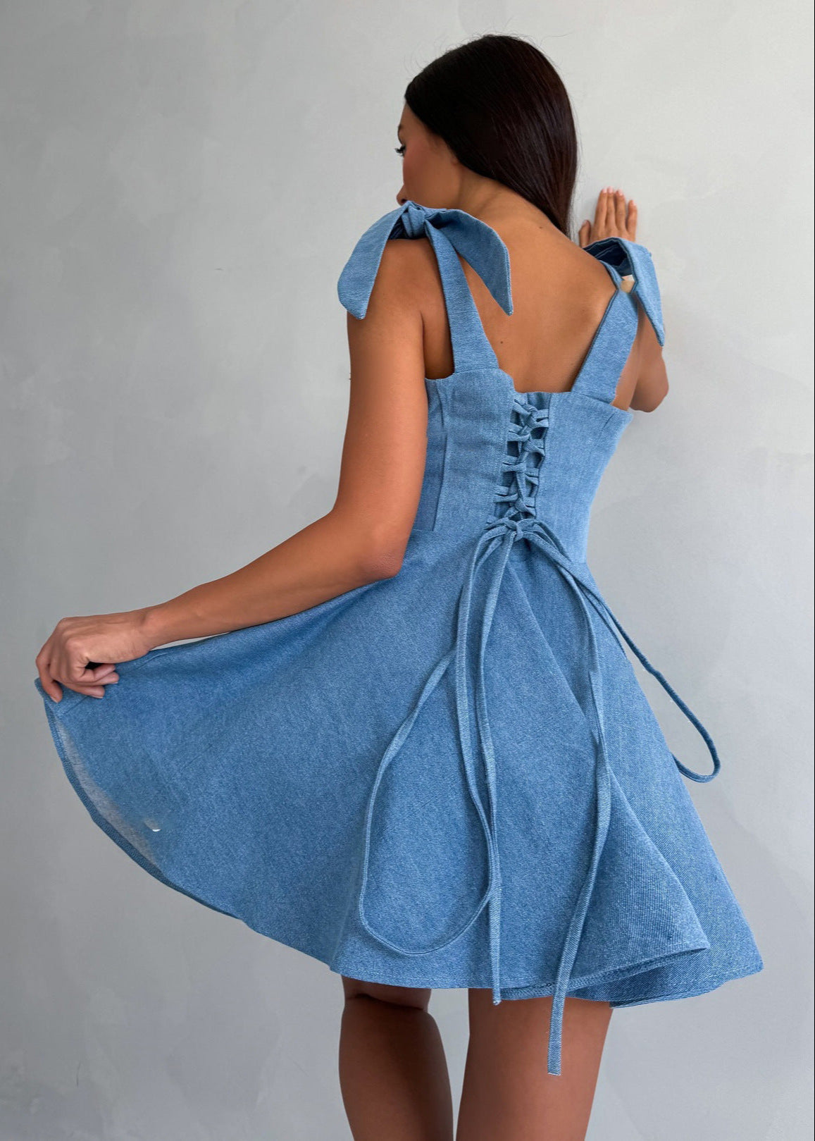 Bow Tie Denim Corset Dress