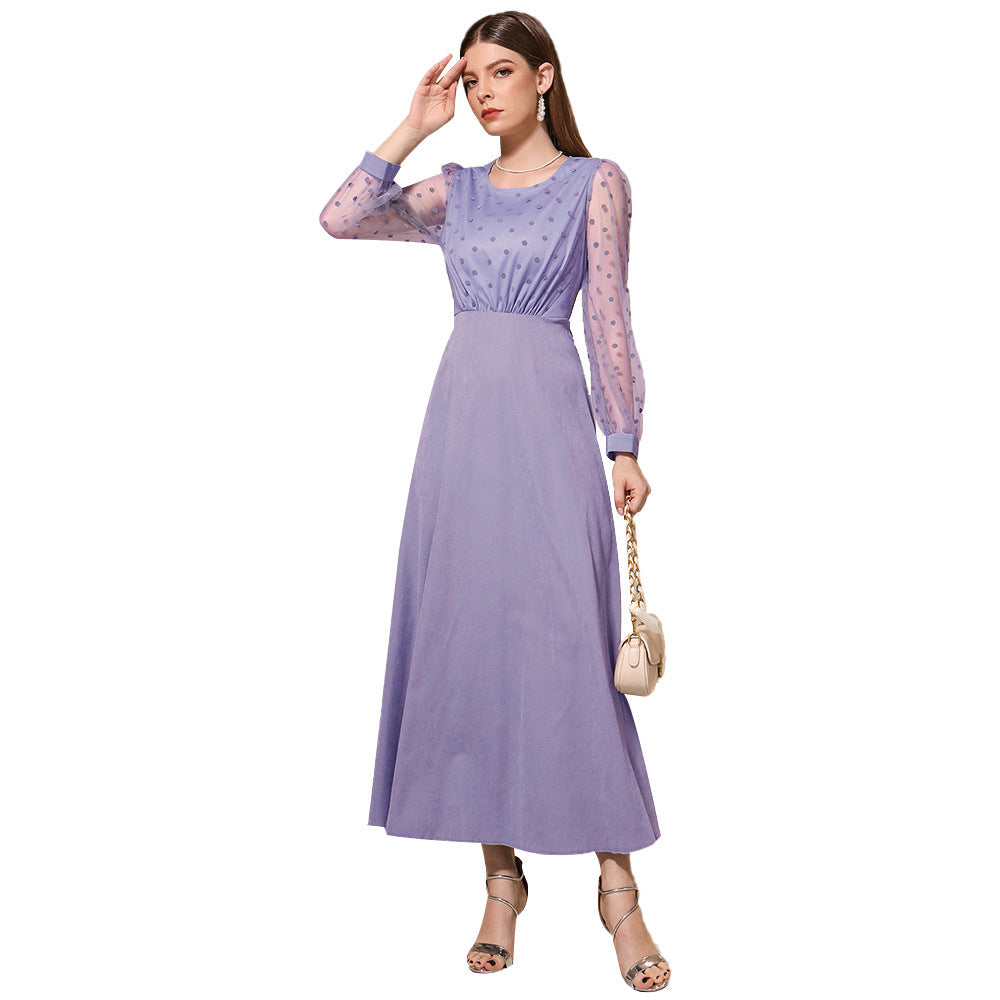 round Neck Long Sleeve High Waist Slim Dress