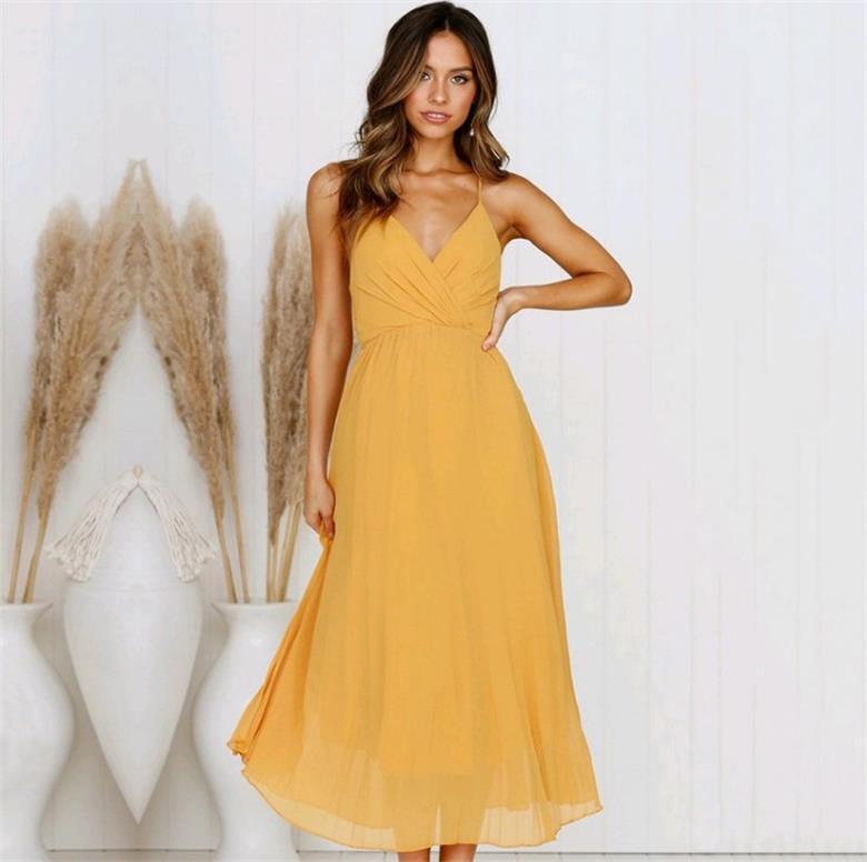 Promotions Slit Maxi Dress Mustard