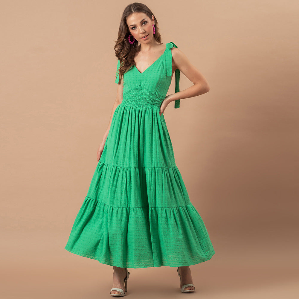 Parisa Embroidered Tiered Midi Dress Green