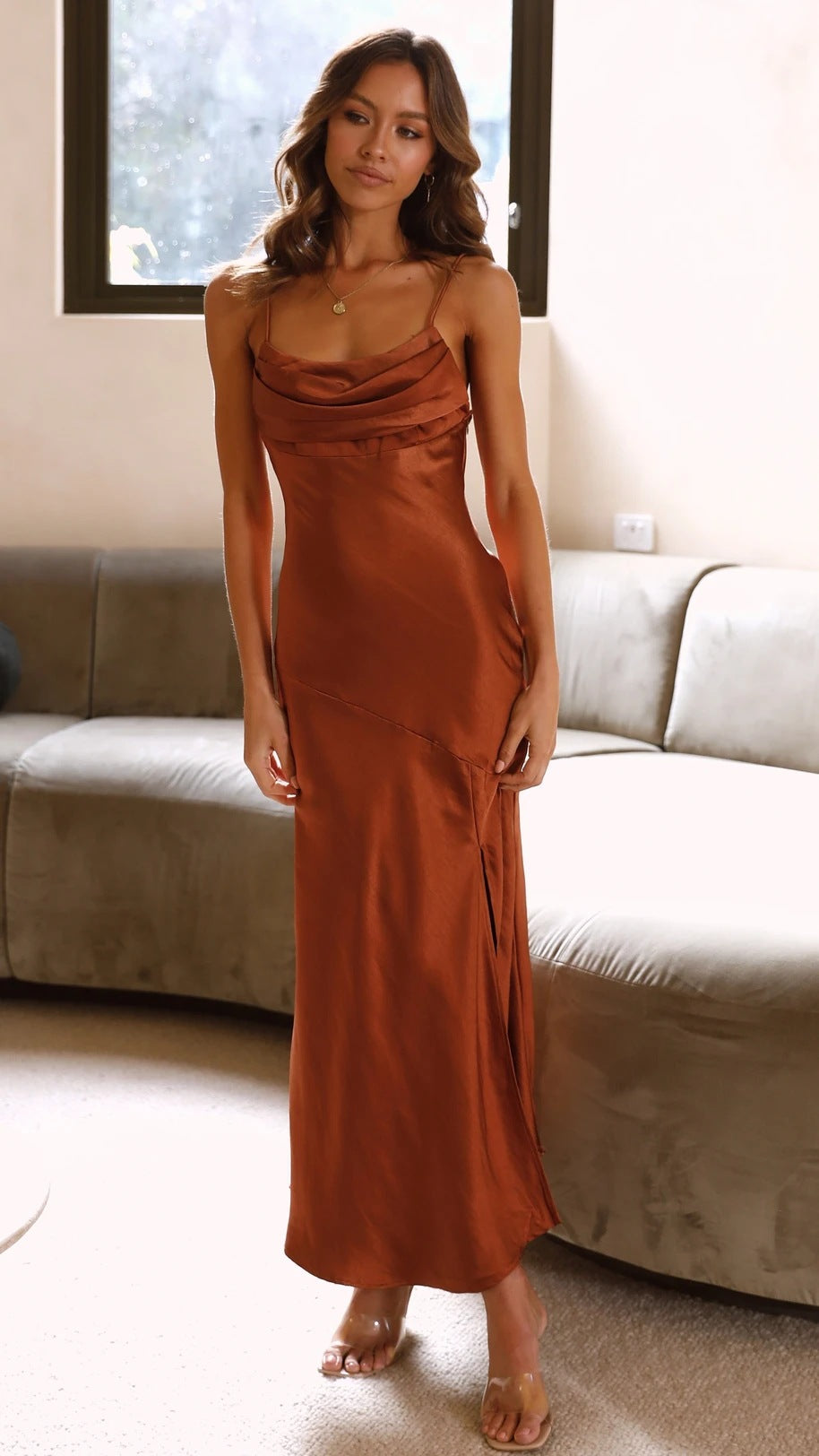 Lady Young Back Self Tie Slit Strap Dress