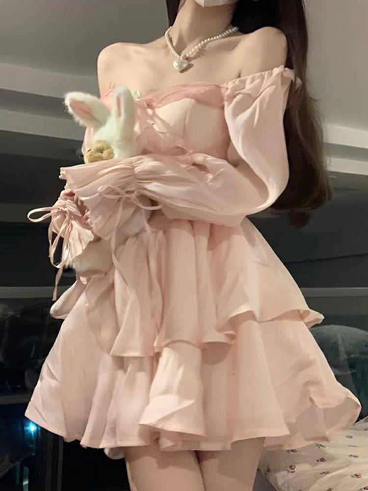 Cute A Line Off The Shoulder Chiffon Pink Short Birthday Dresses Birthday Outfits - View 2 | VelvetHem