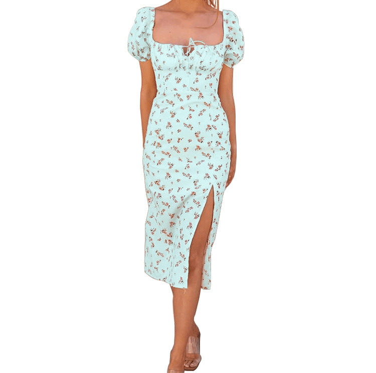 Frida Minimalist Women's Floral Print Puff Sleeve Midi Dress Premium Wardrobe Essential