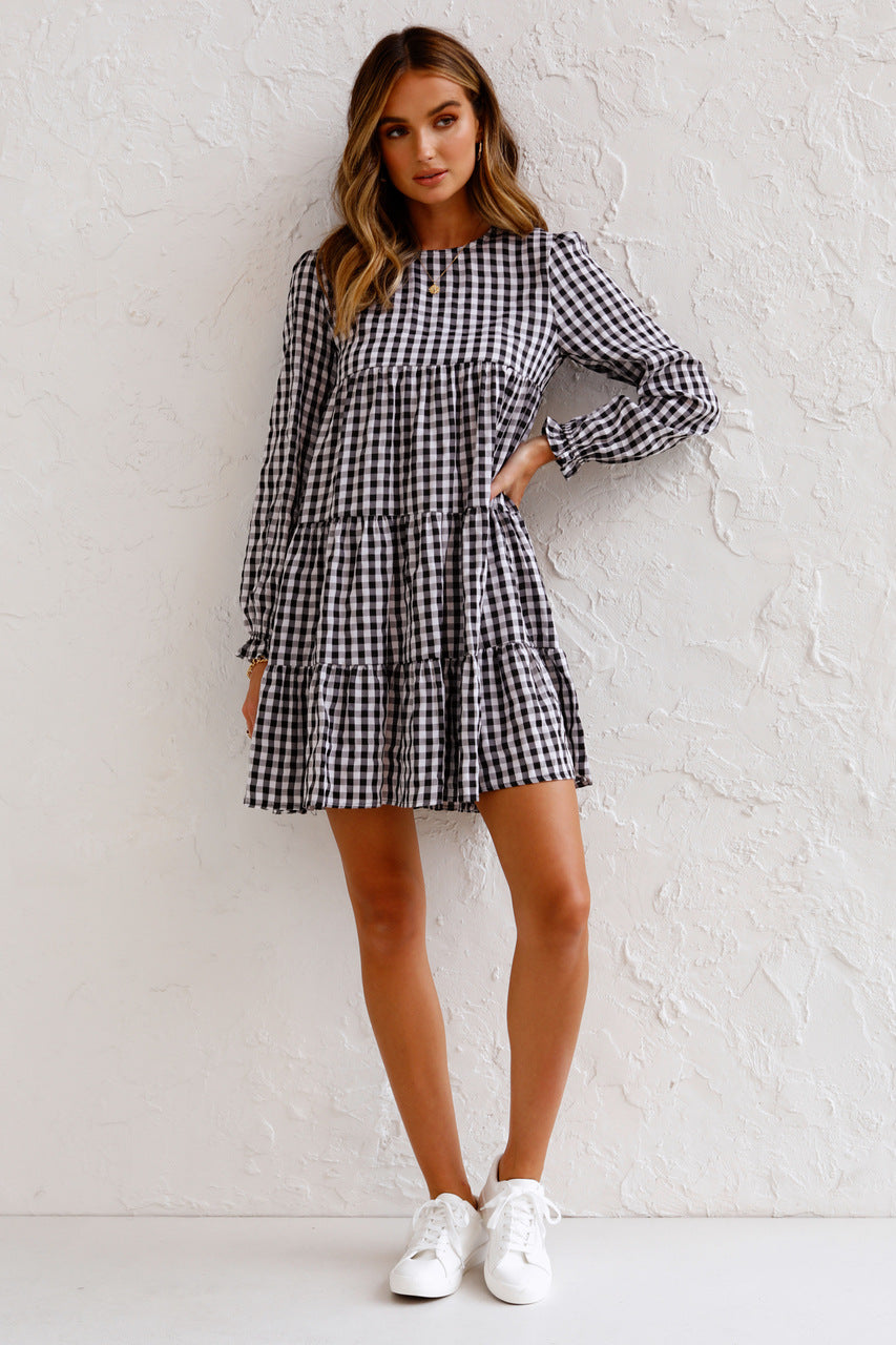 Urika Cotton Blend Plaid Babydoll Dress FINAL