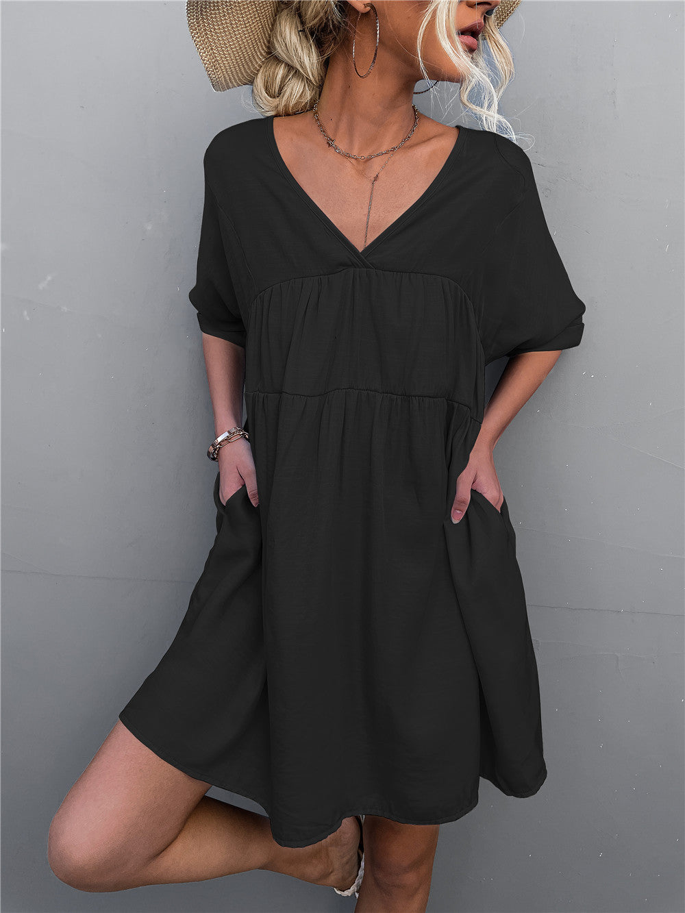 Cheers To Summer Pocketed Tassel Dress Black