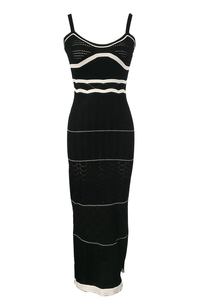 Yadira Aesthetic Knitted Maxi Dress with Slit and Cutouts Chic Silhouette Collection