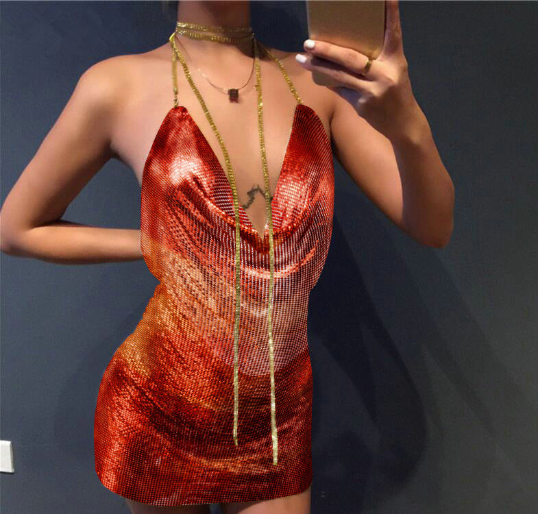Monte Carlo Chainmail Mini Dress - Red