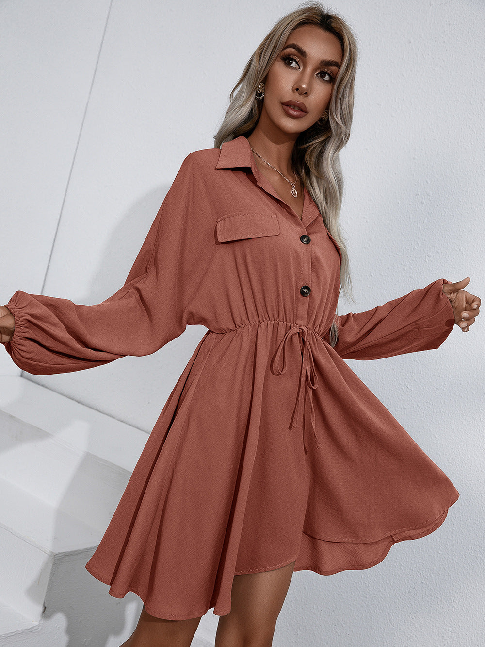 Remy Cotton Pocketed Shirt Dress Wine FINAL