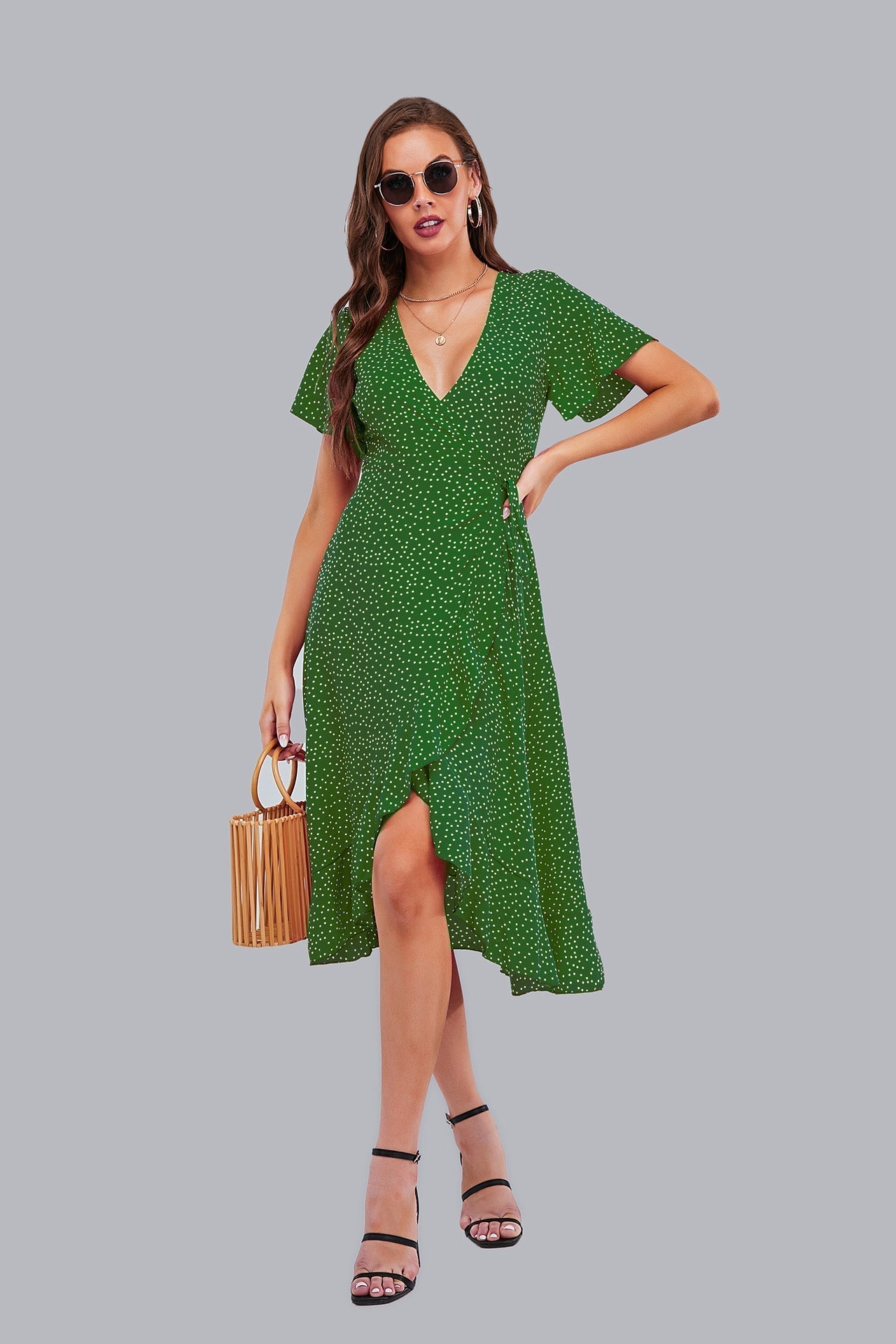 Rejoice Metallic Detailed Wrap Maxi Dress Green FINAL