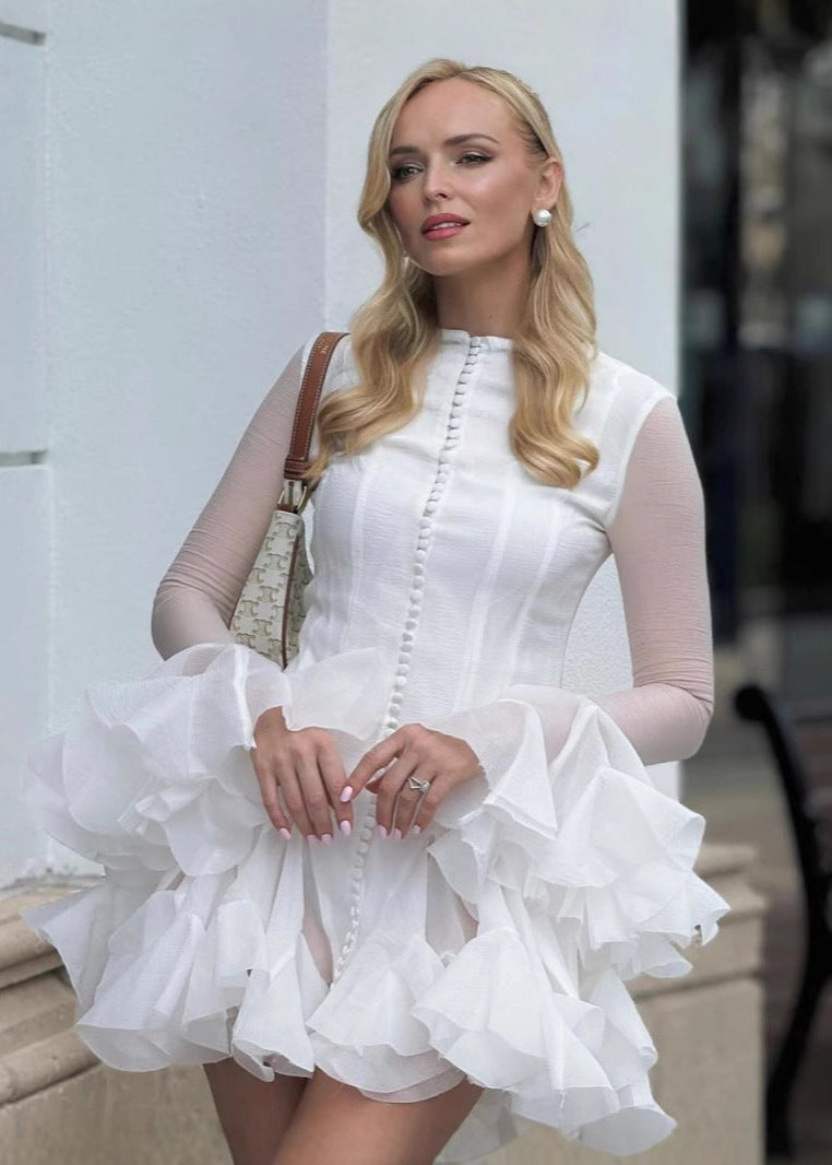 Celeste Sheer Sleeve Ruffle Mini Dress