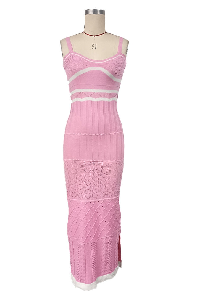 Yadira Aesthetic Knitted Maxi Dress with Slit and Cutouts Chic Silhouette Collection