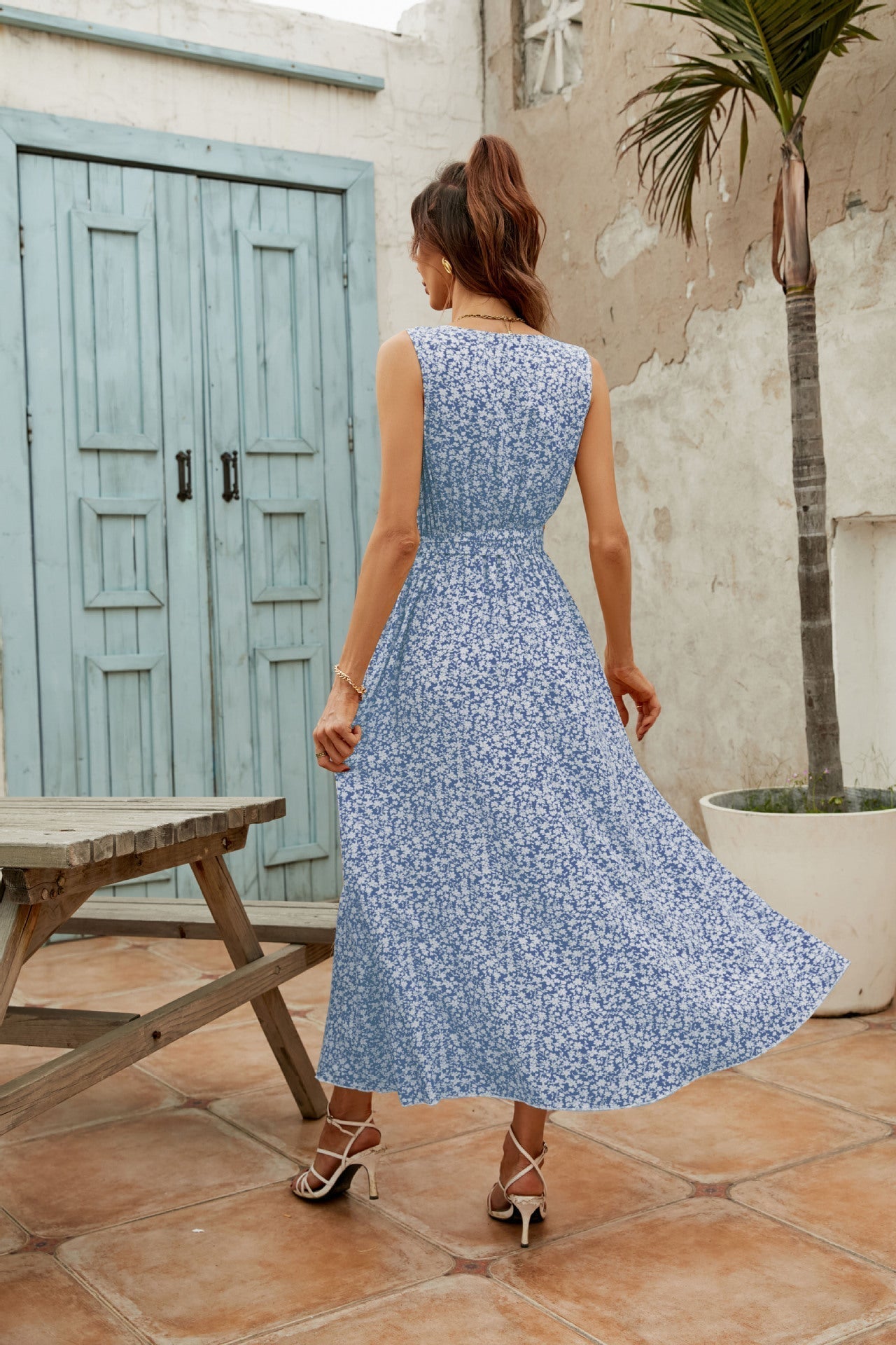 Trystan Floral Crochet Tiered Maxi Dress Blue FINAL