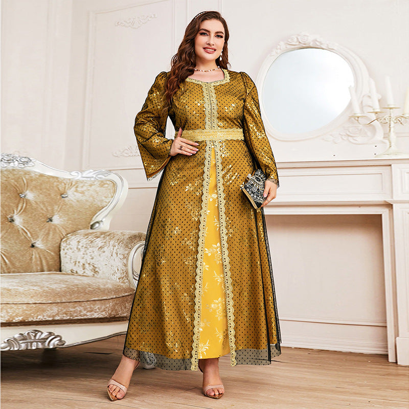 Plus Size High Waist Loose Long Sleeve Mesh A line Dress