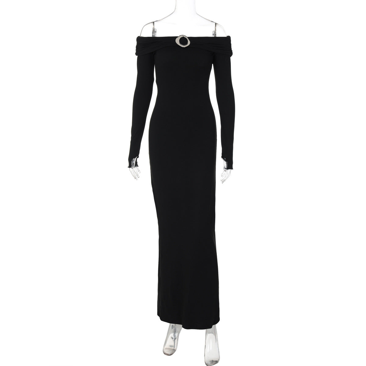 Tube Top Off Neck Back Slit Solid Color Mid Length Dress