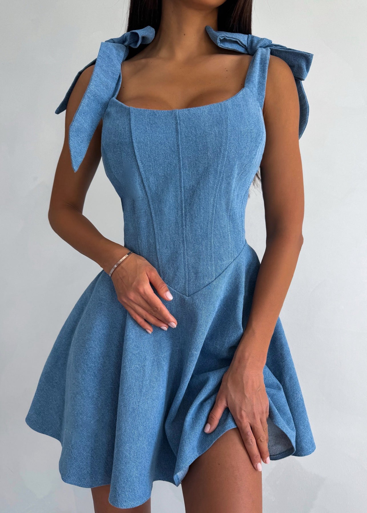 Bow Tie Denim Corset Dress