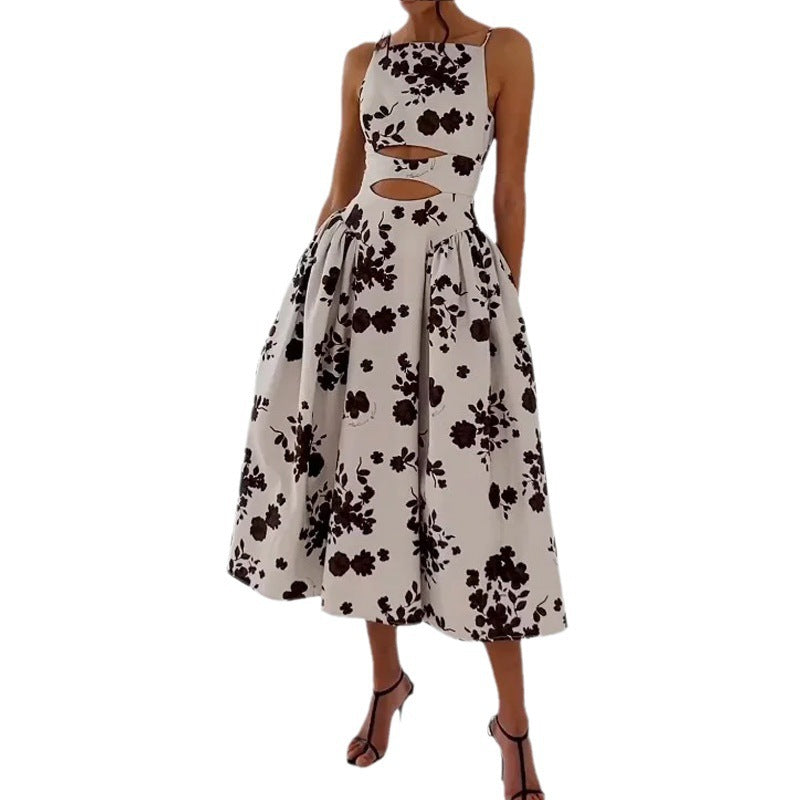 Karen Elevated Women's a Line Dress with Cut Outs and Floral Print Evening Wear Edit