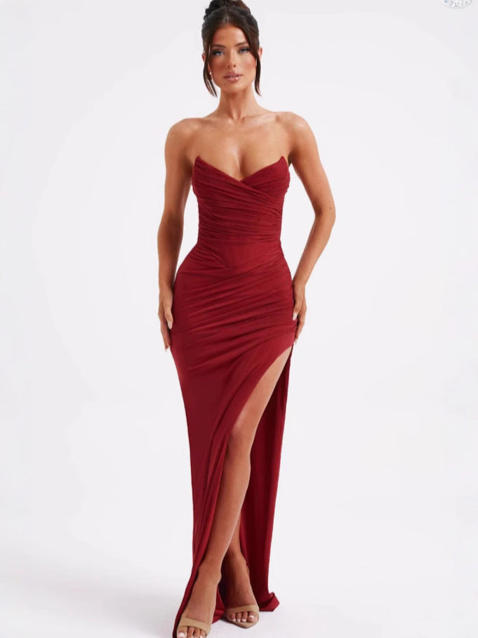 Marina Boutique Women's Evening Dress with Design and High Slit Wear Edit