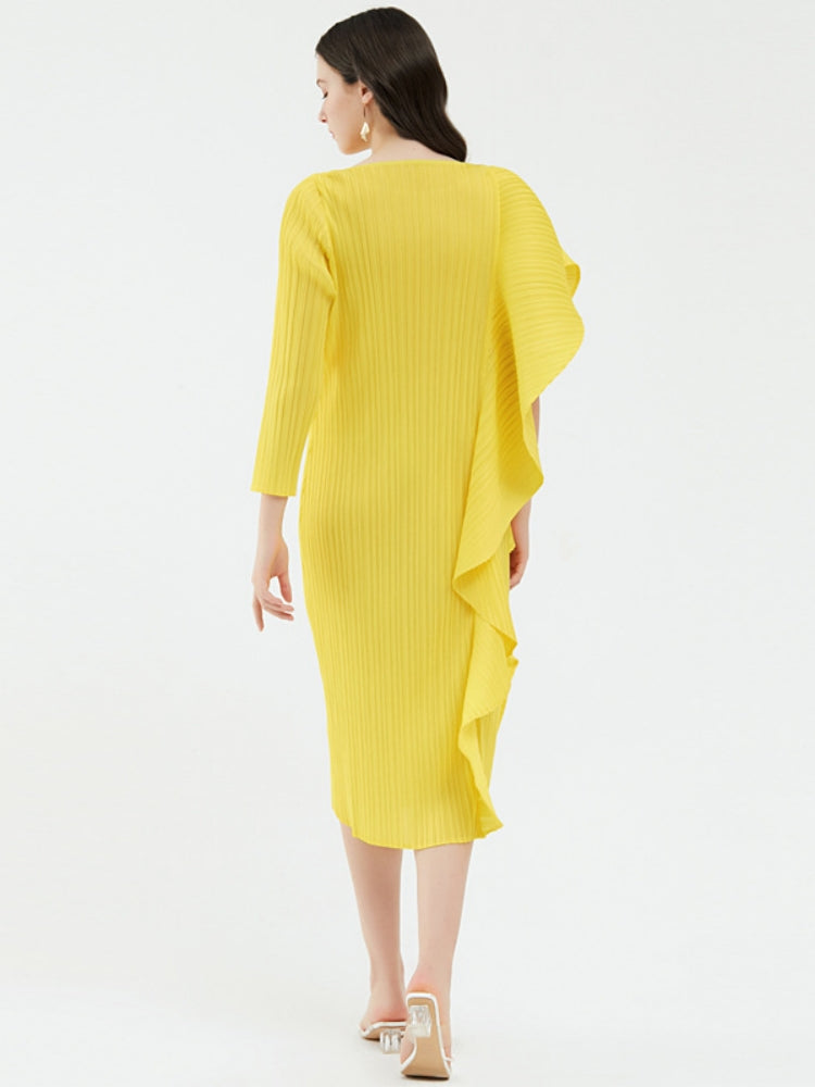 Ladies' High - End Asymmetrical Solid Color Patchwork Dress