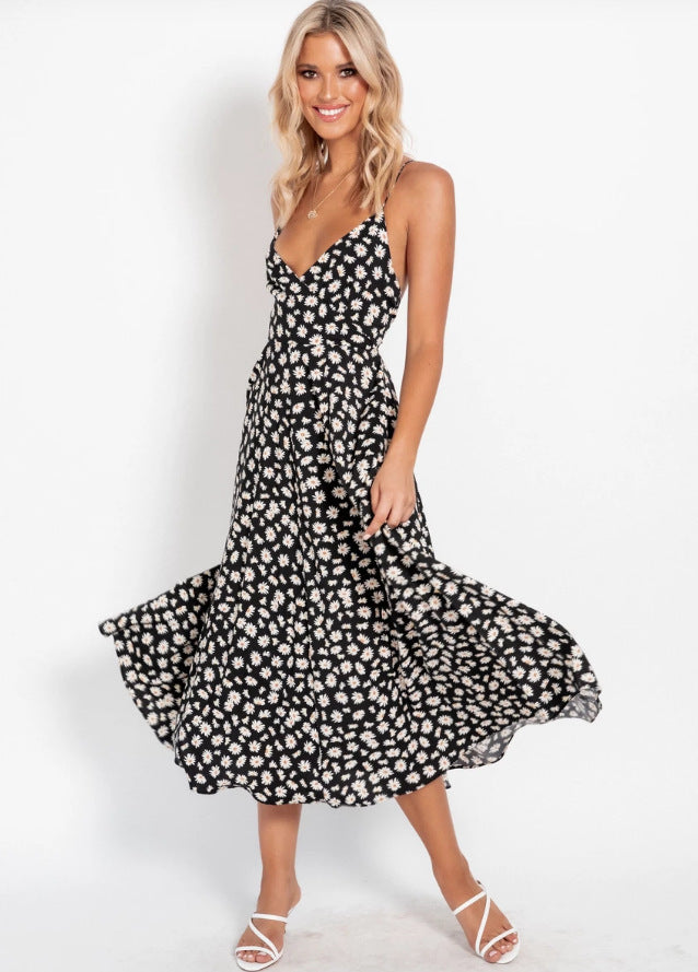 Torrie Polka Dot Tie Front Maxi Dress Black FINAL