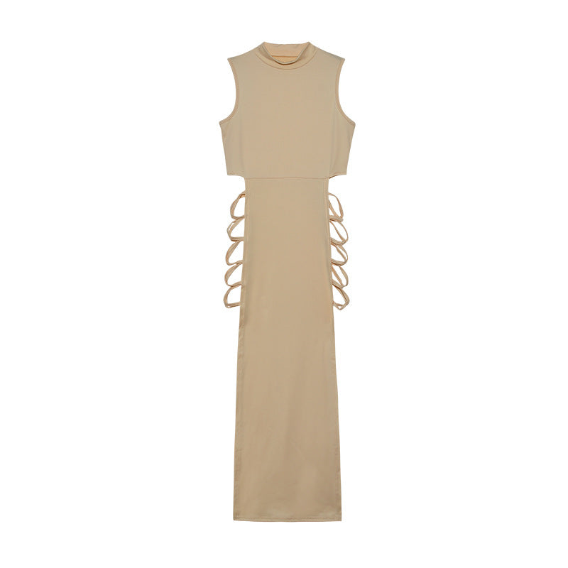 Romina Timeless Women's Sleeveless Cut Out Maxi Dress with Side Lacing Premium Wardrobe Essential