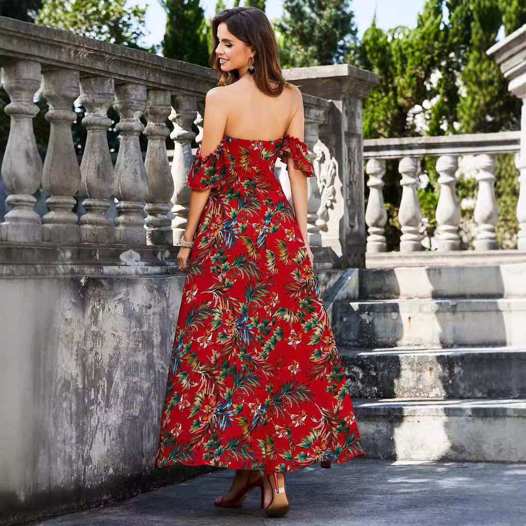 Printed Hollow Out Cutout out Tied Dress Tube Top Elegant Backless Dress