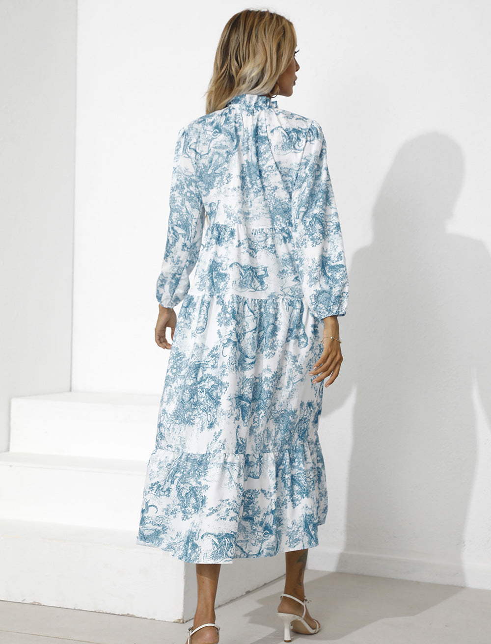 Tempe Floral Ruffle Midi Dress Blue