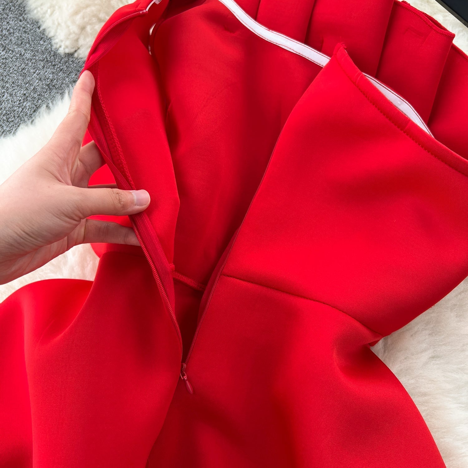 Simple A line One Shoulder Ruffles Holiday Dresses Midi Length Women's Dress