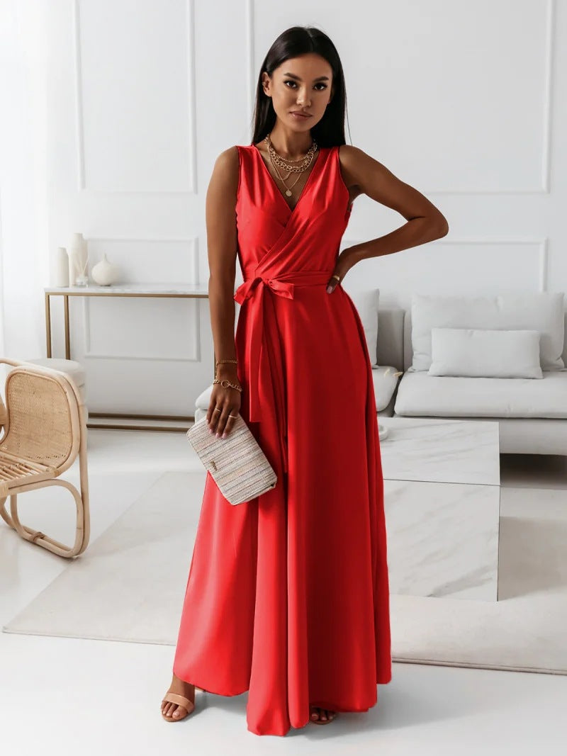 Guillermina Aesthetic Women's Solid Color V Neck Long Dress Boutique Collection