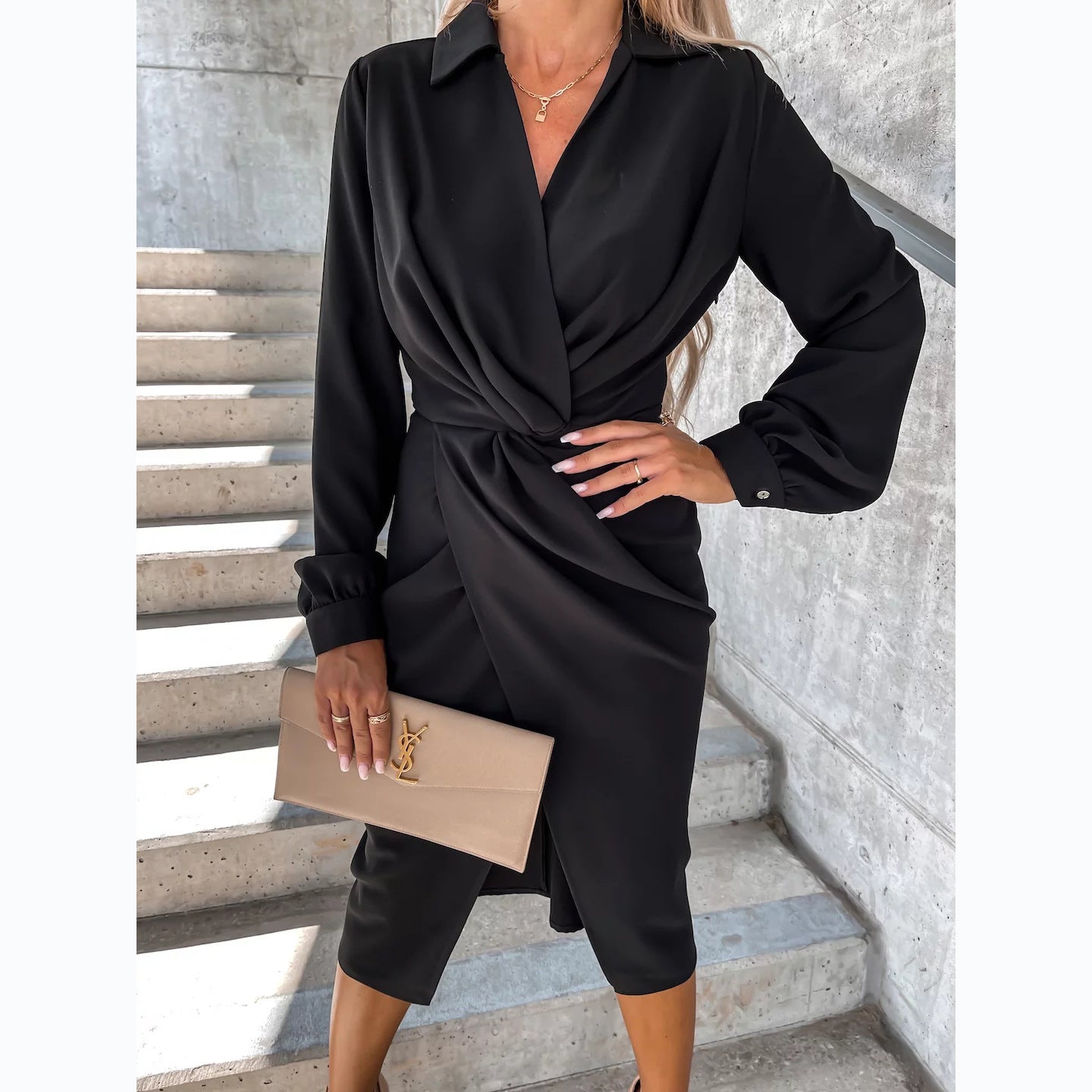 Casual Street Solid Color Criss Cross Dress