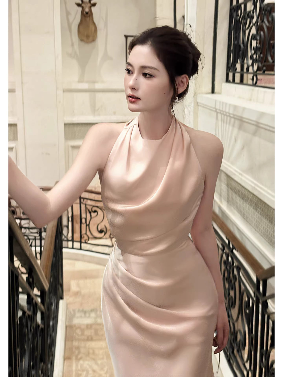 Pink Halter Elegant Mermaid Ankle Length Prom Dresses Party Birthday Outfits