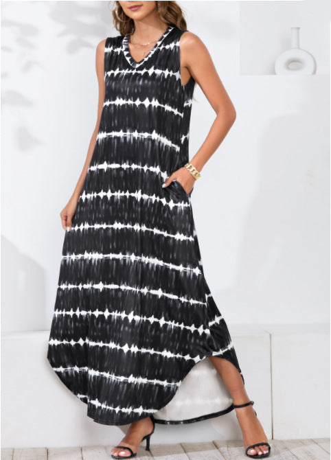 Powell Striped Adjustable Maxi Dress Black