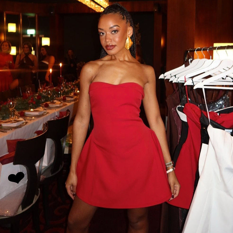 Backless Zipper off Shoulder Tube Top Dress