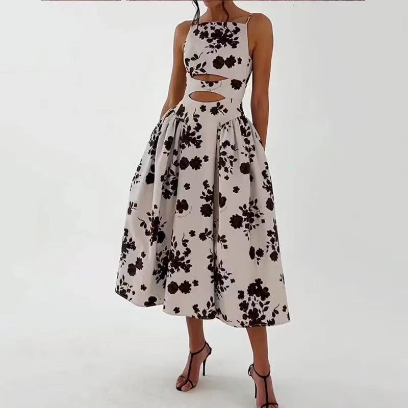 Karen Elevated Women's a Line Dress with Cut Outs and Floral Print Evening Wear Edit