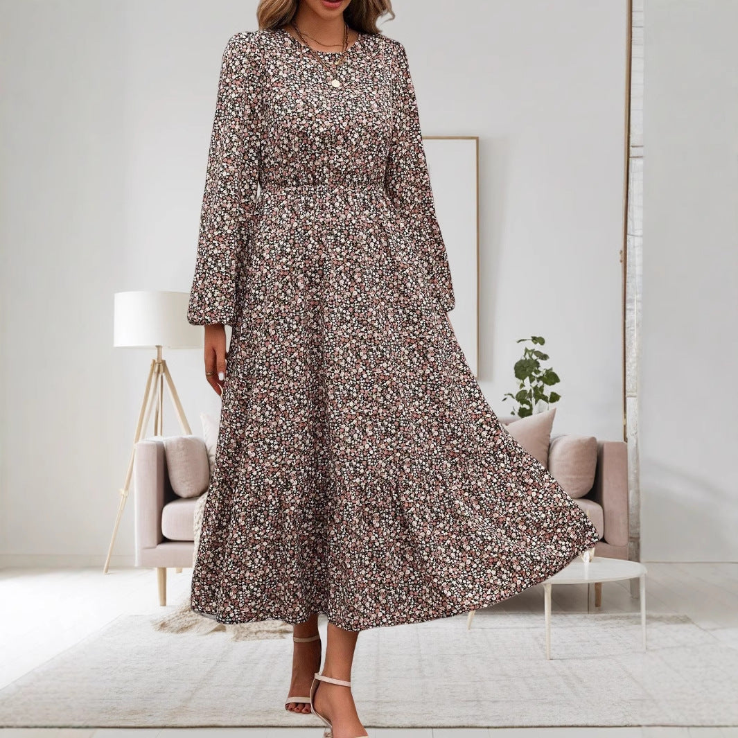 Luisa Chic Women's Floral Print Midi Dress with Long Sleeves Silhouette Collection
