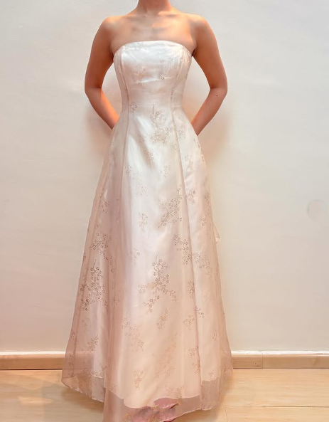 Champagne Strapless Tulle Sequins Party Dress A Line Evening Dress
