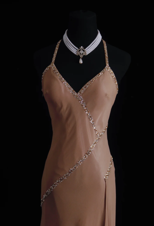 Classy Halter Chiffon Sequin Beaded Mermaid Long Wedding Guest Dress Formal Party Dress - View 2 | VelvetHem