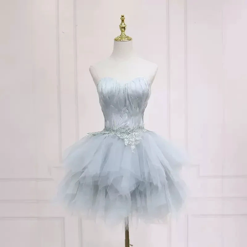 Elegant Grey Feather Short Homecoming Dress s05 (ZD12596)